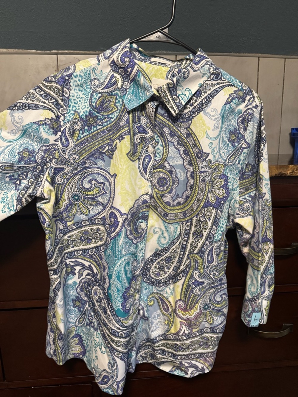 Chico's Paisley Button-Down Shirt in Blue, Teal & Yellow